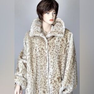 Dennis Basso Faux Fur Snow Leopard Coat 2X